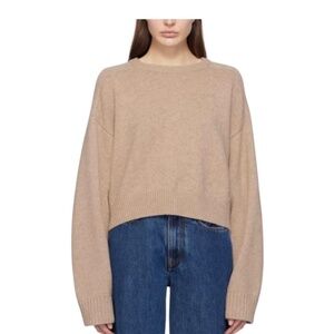 Loulou Studio Women's Crop Wool Cashmere Pullover Bruzzi Rib Sweater Tan Sz S